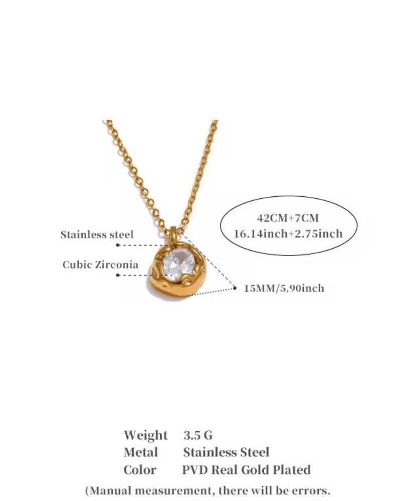 18K vergoldete Edelstahlkette mit klarem Zirkonanhänger