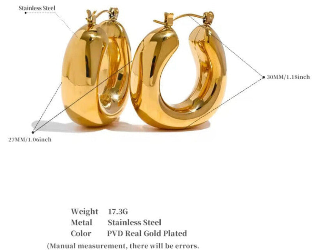 18k vergoldete Creolen Ohrringe aus hoc hwertigem Edelstahl Detailaufnahme.