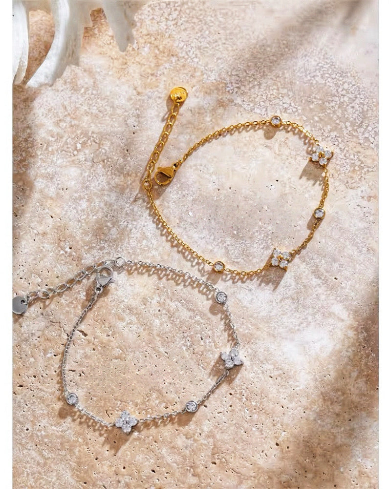 Damen Armband 18k vergoldet mit Zirkonia – Eleganter Alltagsschmuck in Goldfarbe und Platinfarbe.