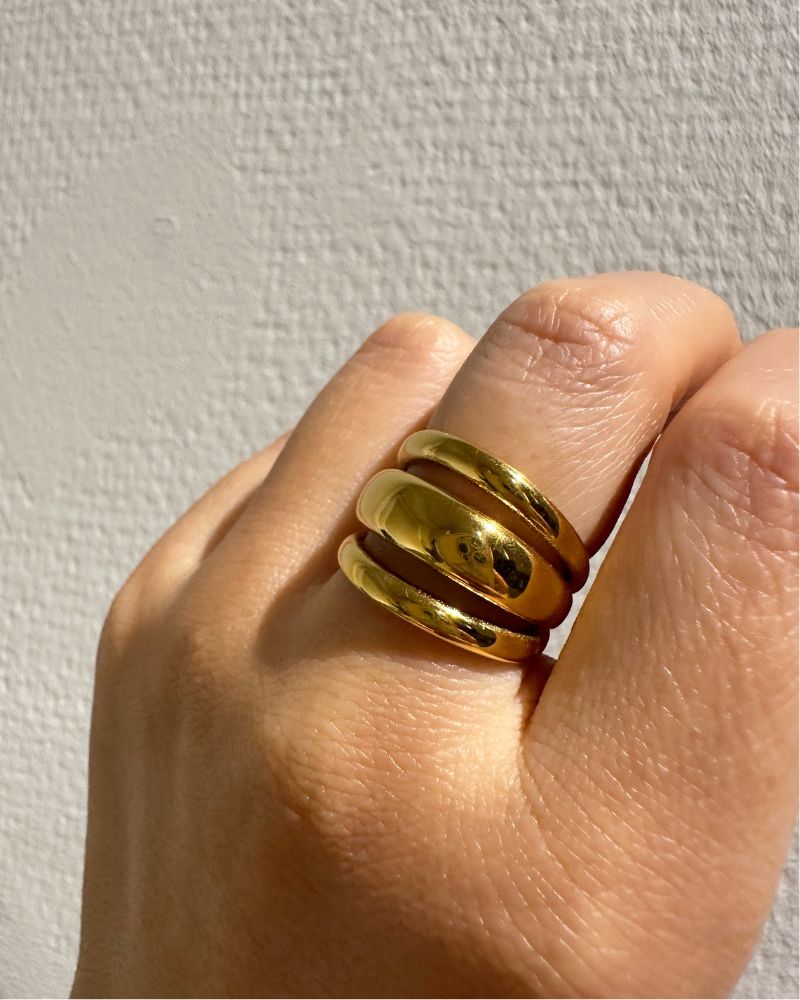Wasserdichter Edelstahl Vintage Ring – 18K vergoldet, getragen am Finger.