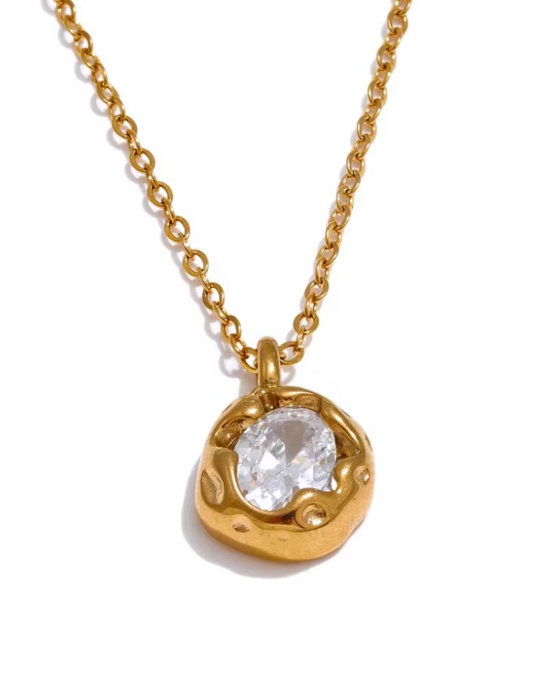 18K vergoldete Edelstahlkette mit klarem Zirkonanhänger